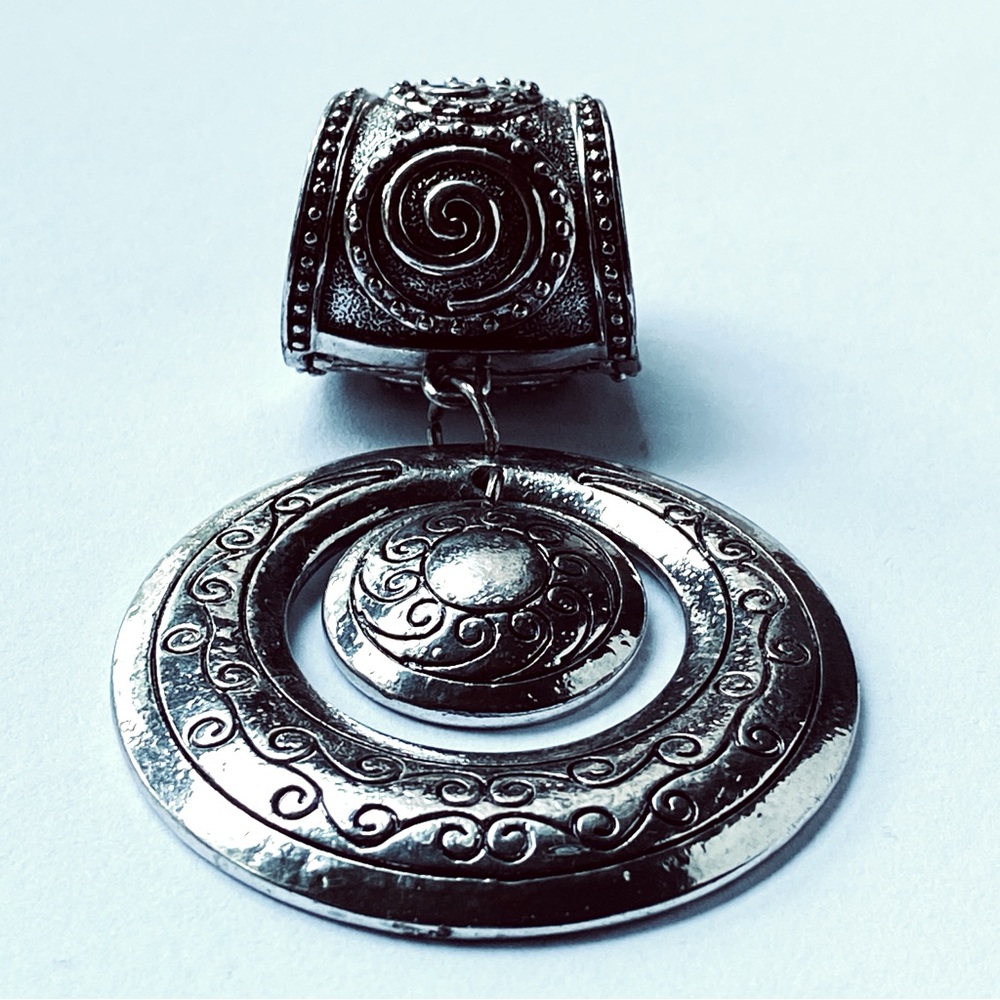 Signed GB, Vintage Silver-tone Articulated Hinged Pendant-Slide-Fob with Spirals